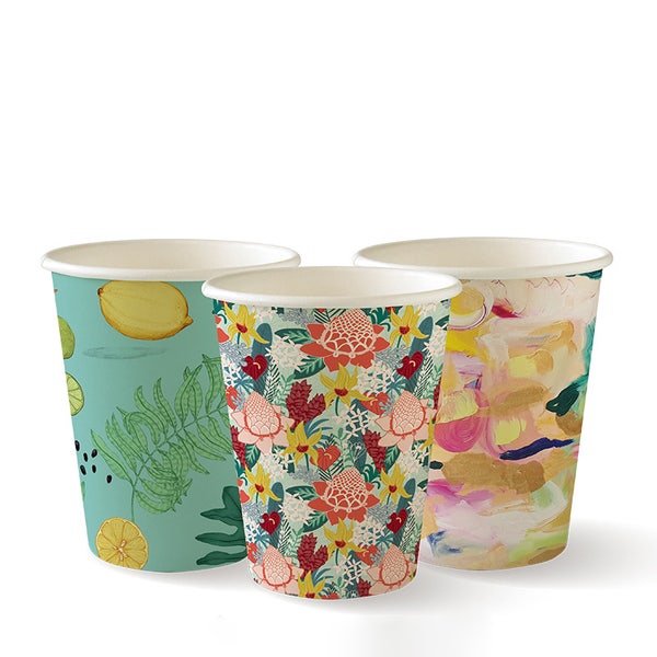 BioPak 25 Pack - 295ml / 8oz (90mm) Art Series Single Wall BioCup - (Carton of 100)