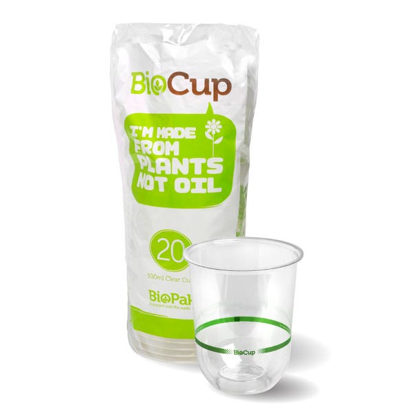 BioPak 20 Pack - 500ml Clear Tumbler BioCups - (Carton of 240)