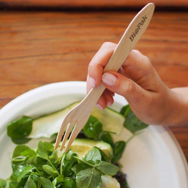 BioPak 16cm Coated Wood Fork - (Pack of 1000)