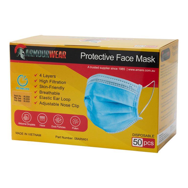 ARMOURWEAR Single Use Blue Non-Surgical Procedure Mask 4-PLY (Box of 50)