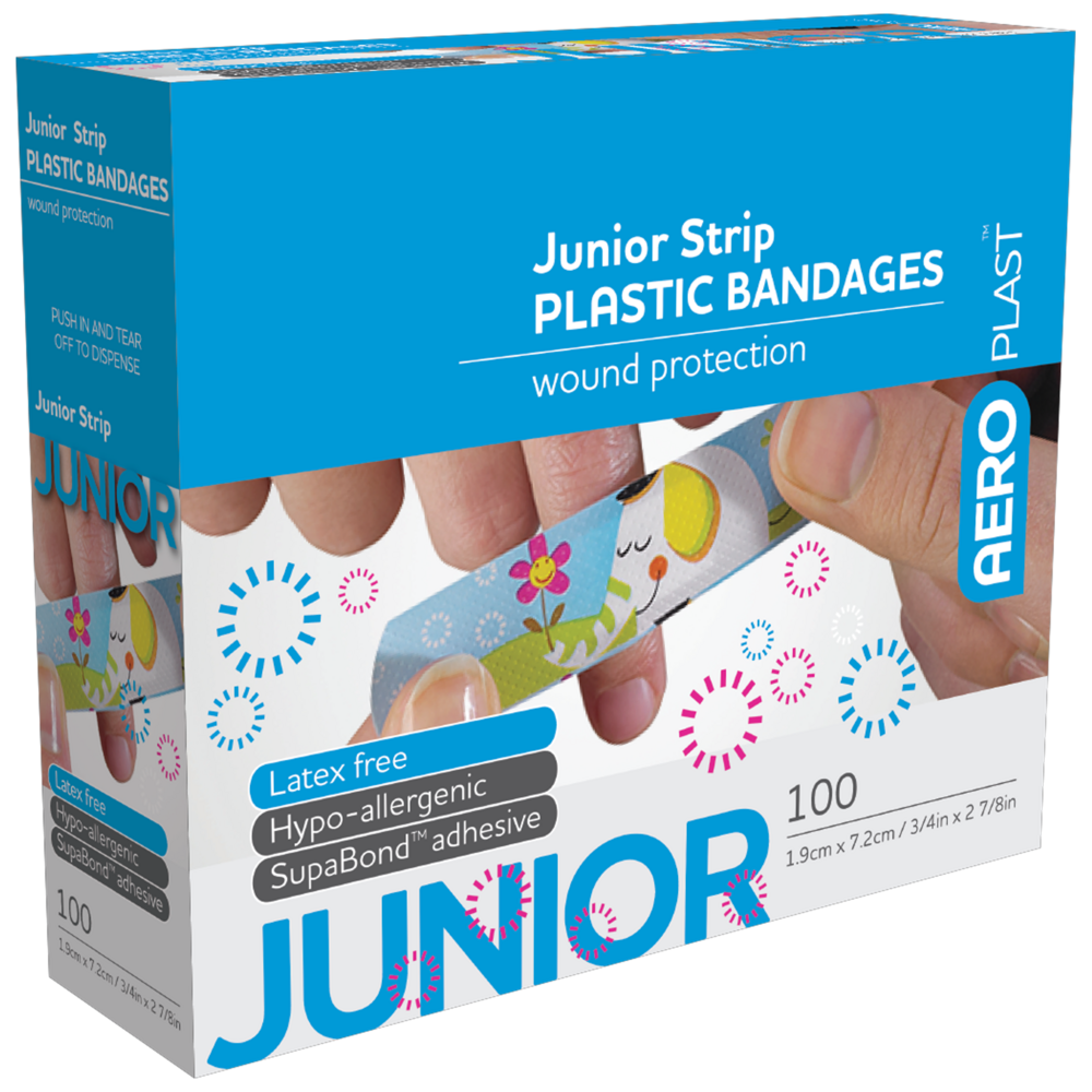 AEROPLAST Plastic Junior Strip 7.2 x 1.9cm Box/100 - (Pack of 12)