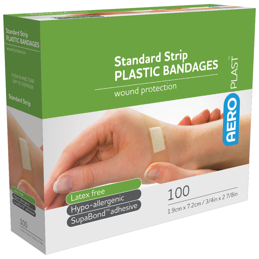 AEROPLAST Plastic Standard Strip 7.2 x 1.9cm Box/100 - (Pack of 12)