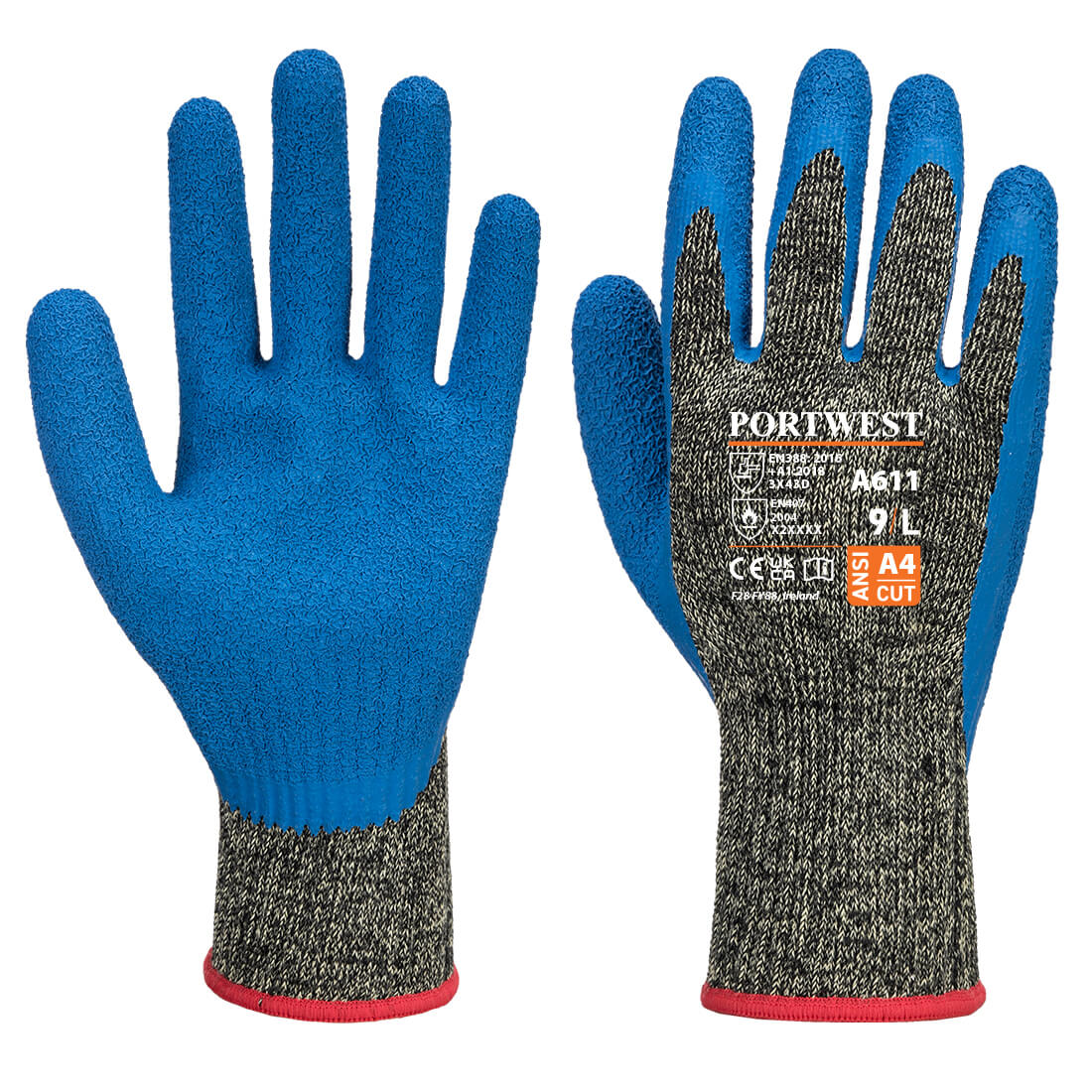 PORTWEST Aramid HR Cut Latex Glove Black/Blue - A611