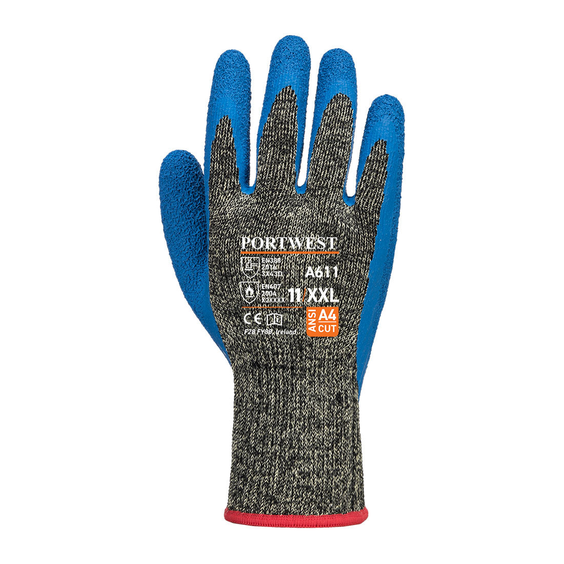 PORTWEST Aramid HR Cut Latex Glove Black/Blue - A611