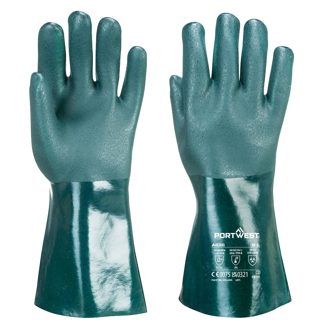 PORTWEST Double Dipped PVC Gauntlet 35cm Green - A835