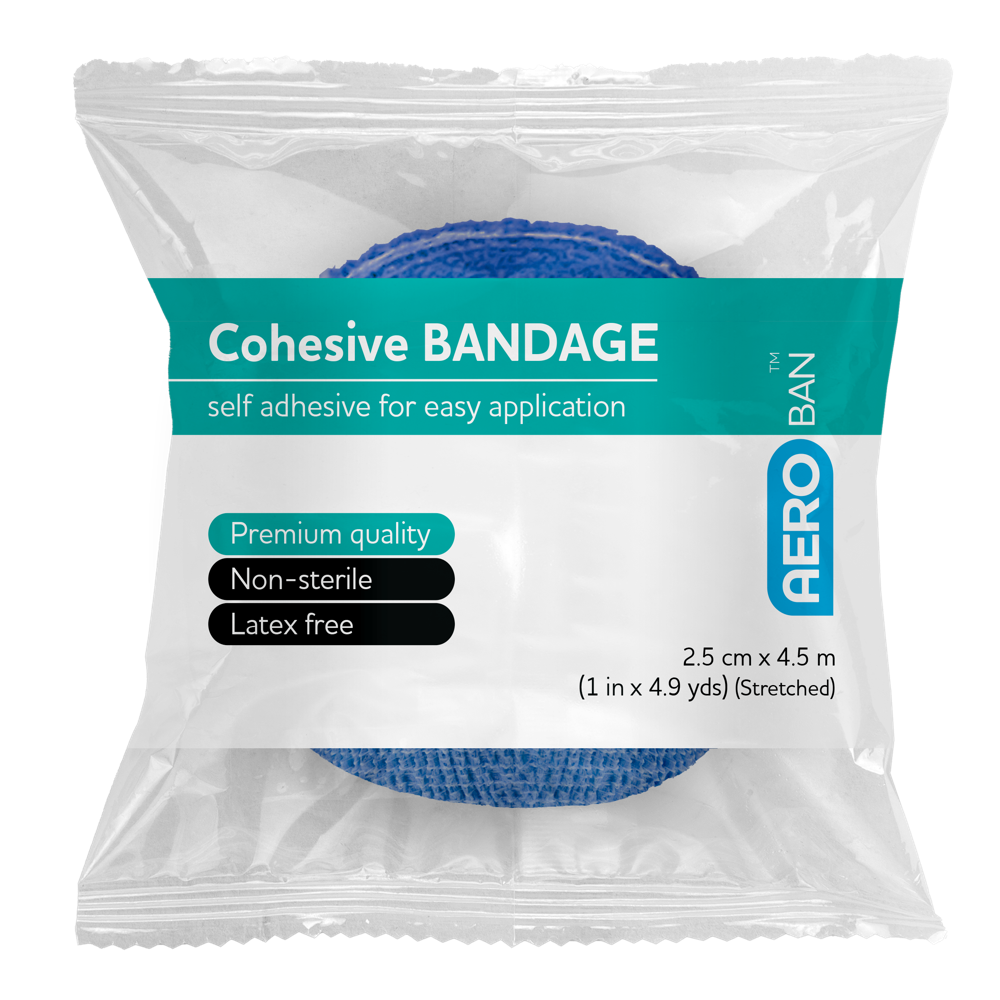 AEROBAN Blue Cohesive Bandage 2.5cm x 4.5M Wrap/12