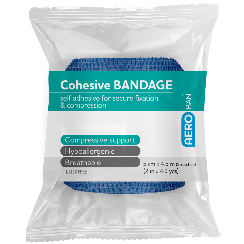 AEROBAN Blue Cohesive Bandage 5.0cm x 4.5M Wrap/12