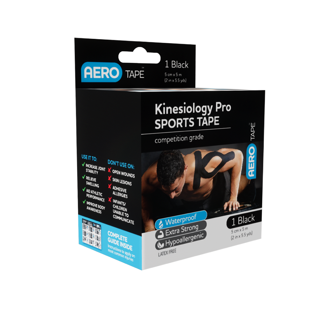 AEROTAPE Black Kinesiology Pro Sports Tape 5cm x 5m (Box of 12)