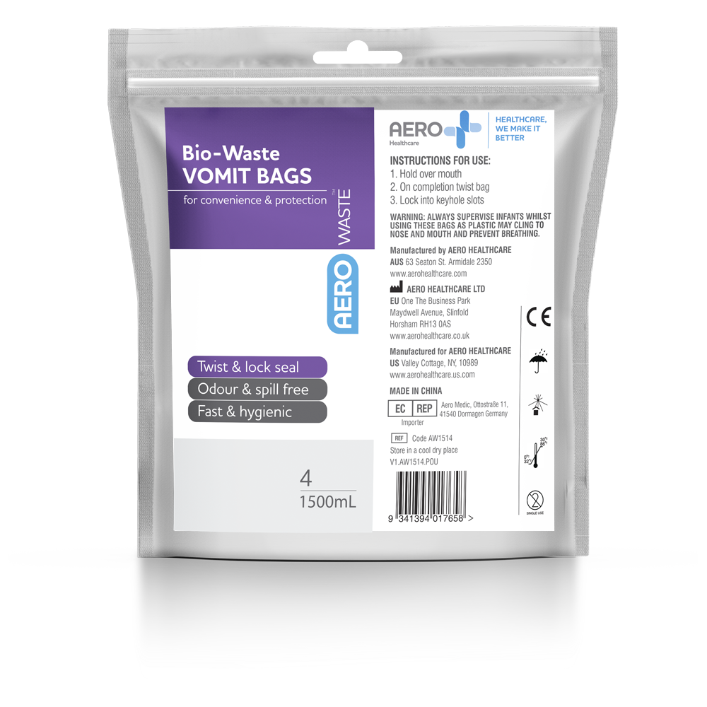 AEROWASTE Bio-Waste Vomit Bag 1500ml Bag/4 (Pack of 6)