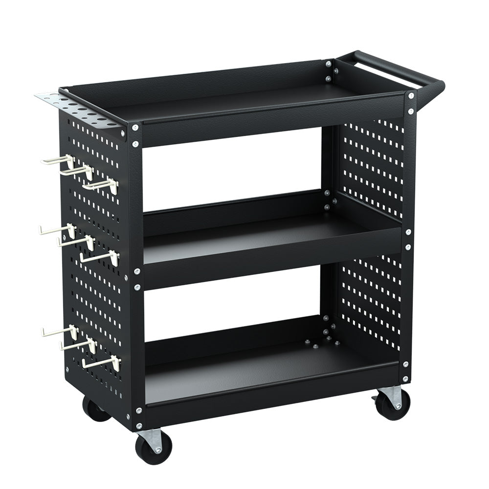 Giantz 3-Tier Tool Cart with Pegboard – Black