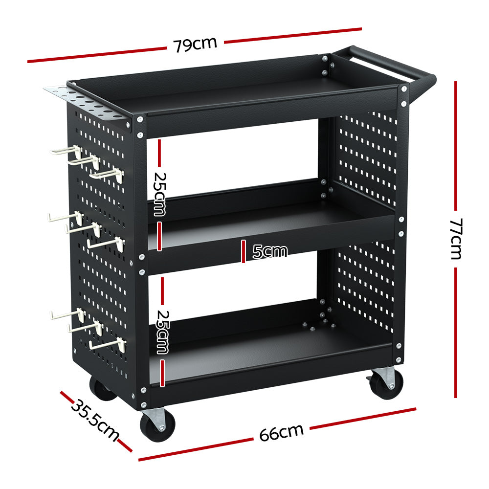 Giantz 3-Tier Tool Cart with Pegboard – Black