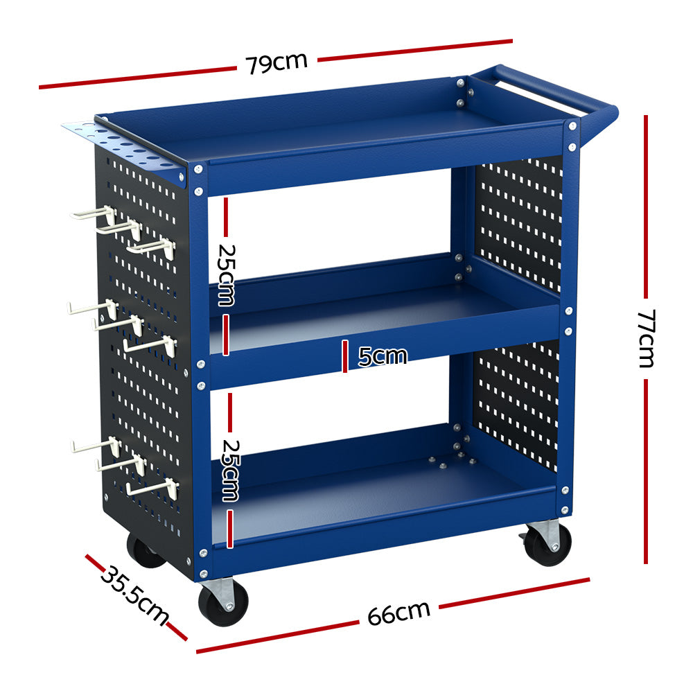 Giantz 3-Tier Tool Cart with Pegboard – Blue