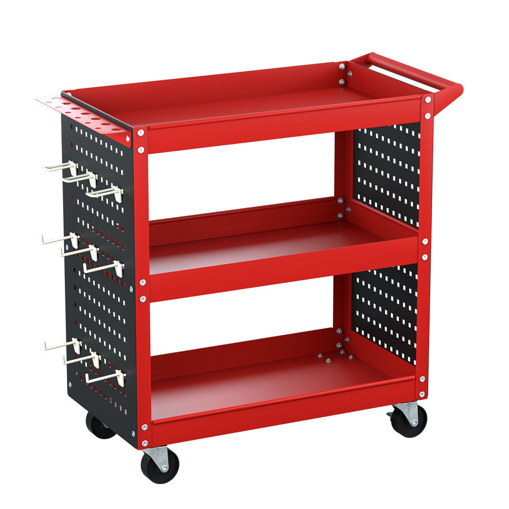 Giantz 3-Tier Tool Cart with Pegboard – Red