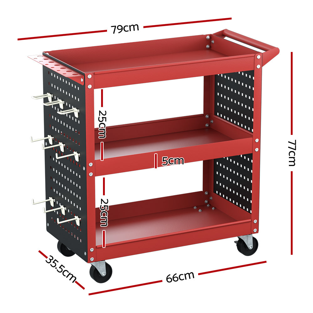 Giantz 3-Tier Tool Cart with Pegboard – Red