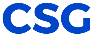 Blue 'CSG' logo on a white background
