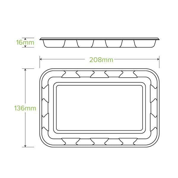 BioPak 21x14x2cm / 8x5" Plant Fibre Produce Tray - (Pack of 500)