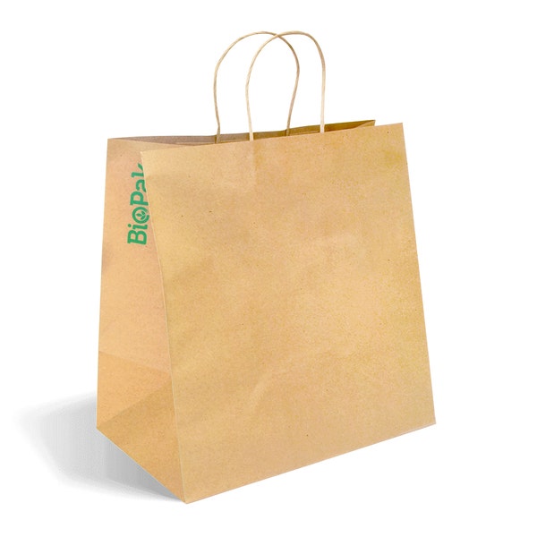 BioPak 355x220x370mm Jumbo Twist Handle Kraft Paper Bags - (Pack of 150)