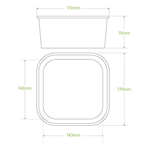 BioPak 1,400ml Kraft BioBoard Square Takeaway Base - (Pack of 300)