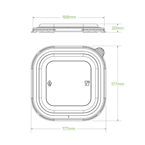 BioPak 750ml-1,400ml Clear PP Square Takeaway Lid - (Pack of 300)