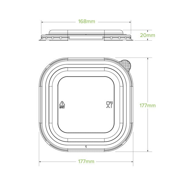 BioPak 750ml-1,400ml Clear RPET Square Takeaway Lid - (Pack of 300)