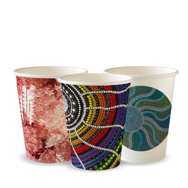 BioPak 280ml / 8oz (80mm) Indigenous Art Series Single Wall BioCup - (Pack of 1000)