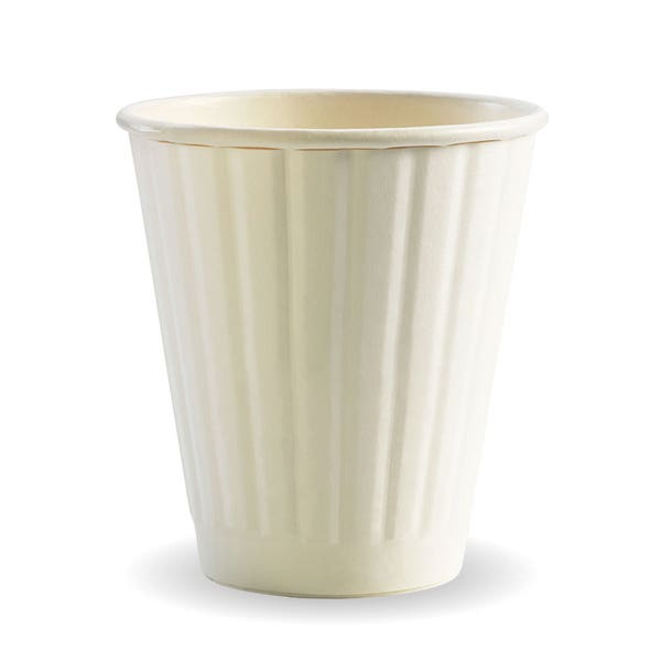 BioPak 295ml / 8oz (90mm) White Double Wall BioCup - (Pack of 1000)