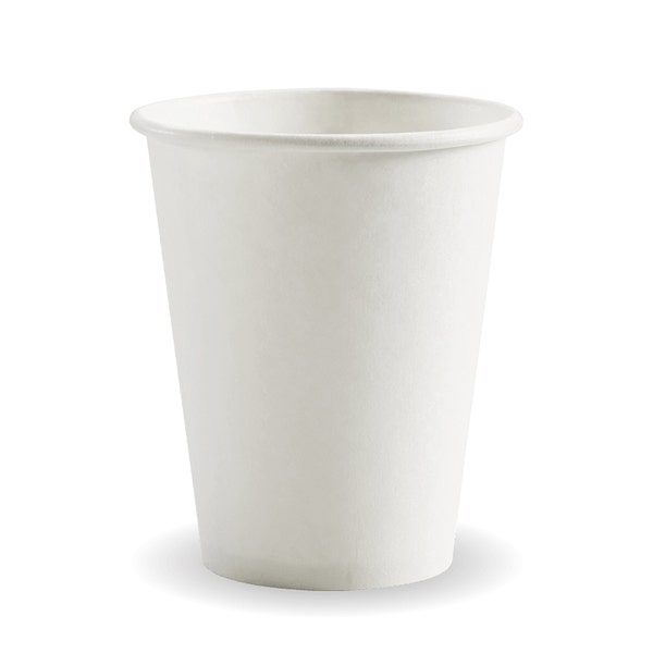 BioPak 280ml / 8oz (80mm) White PHA Single Wall BioCup - (Pack of 1000)