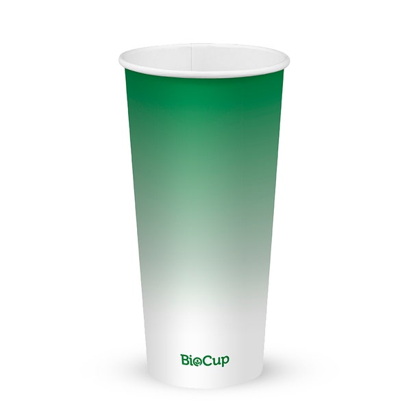 BioPak 650ml / 22oz (90mm) Green Cold Paper BioCup - (Pack of 1000)