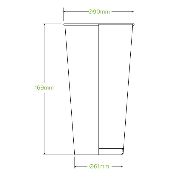 BioPak 650ml / 22oz (90mm) Green Cold Paper BioCup - (Pack of 1000)