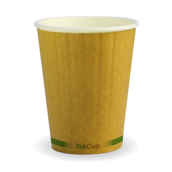 BioPak 
390ml / 12oz (90mm) Kraft Green Stripe Double Wall BioCup - (Pack of 1000)