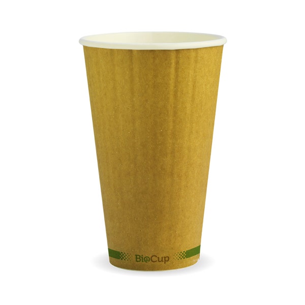 BioPak 
460ml / 16oz (90mm) Kraft Green Stripe Double Wall BioCup - (Pack of 600)