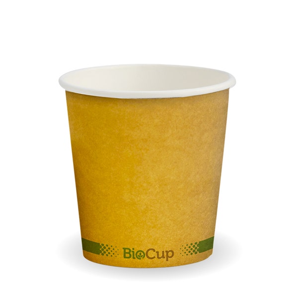 BioPak 120ml / 4oz (63mm) Kraft Green Stripe Single Wall BioCup - (Pack of 2000)