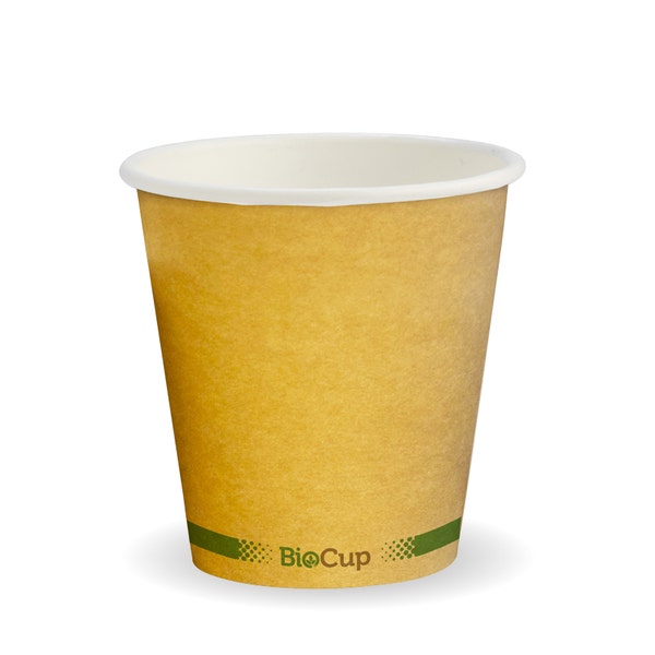 BioPak 230ml / 6oz (80mm) Kraft Green Stripe Single Wall BioCup - (Pack of 1000)