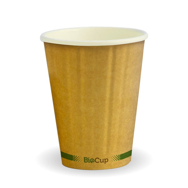 BioPak 
255ml / 8oz (80mm) Kraft Green Stripe Double Wall BioCup - (Pack of 1000)