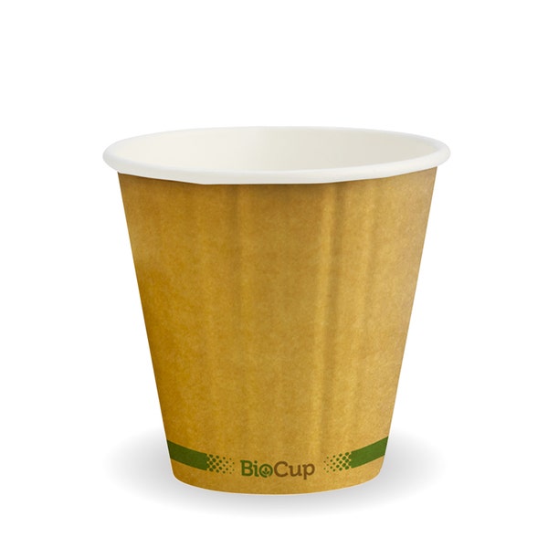 BioPak 
295ml / 8oz (90mm) Kraft Green Stripe Double Wall BioCup - (Pack of 1000)