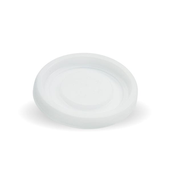 BioPak 63mm / 4oz White PS No Hole BioCup Lid - (Pack of 1000)