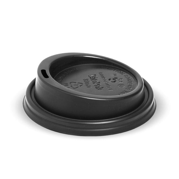 BioPak 80mm Small Black PLA BioCup Lid - (Pack of 1000)