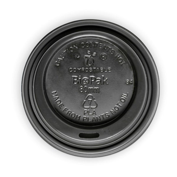 BioPak 80mm Small Black PLA BioCup Lid - (Pack of 1000)