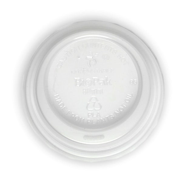 BioPak 80mm Small Clear PLA BioCup Lid - (Pack of 1000)