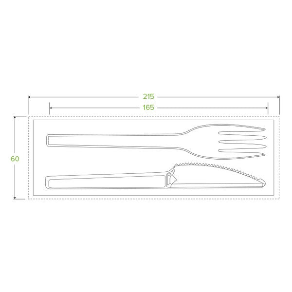 BioPak 16.5cm / 6.5" PLA Knife, Fork & Napkin Set - (Pack of 250)