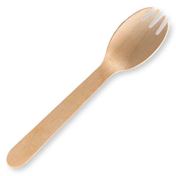 BioPak 16cm Unbranded Wood Spork - Bulk Pack - (Pack of 2000)