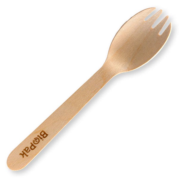 BioPak 16cm Wood Spork - (Pack of 1000)