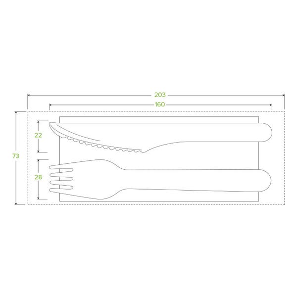 BioPak 16cm Coated Wood Knife, Fork & Napkin Set - (Pack of 400)