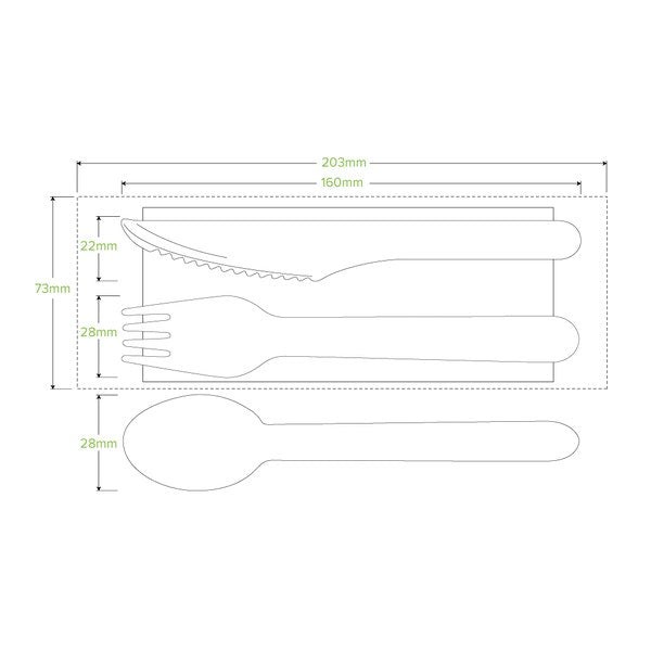 BioPak 16cm Wood Knife, Fork, Spoon & Napkin Set - (Pack of 400)