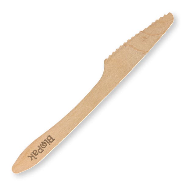 BioPak 19cm Coated Wood Knife - (Pack of 1000)