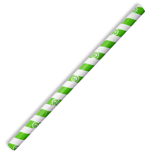 BioPak 10mm Jumbo Green Stripe BioStraw - (Pack of 2500)