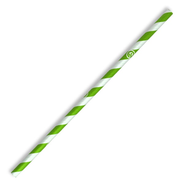 BioPak 6mm Regular Green Stripe BioStraw - (Pack of 2500)