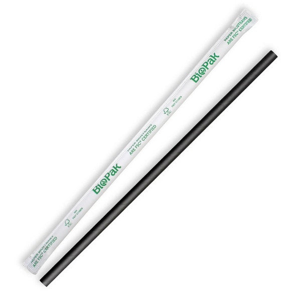 BioPak 6mm Individual Wrapped Regular Black BioStraw - (Pack of 2500)