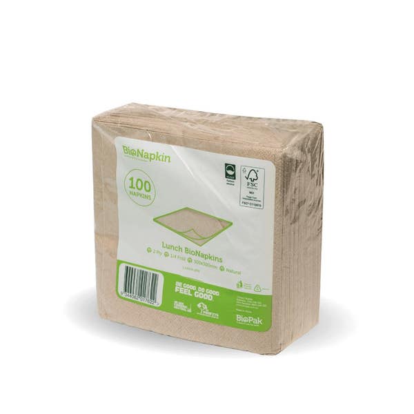 BioPak 100 Pack - 1/4 Fold Natural Napkin - (Carton of 400)