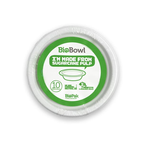 BioPak 10 Pack - 500ml White BioBowl - (Carton of 50)